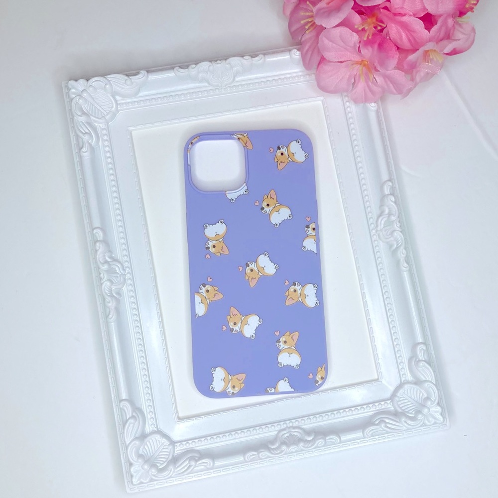 Cute Corgi Butt on Lavender Background 
Silicone iPhone Case 12 / 12 Pro or 13